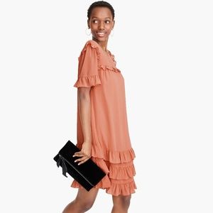 J Crew Peach Ruffle Dress in Crinkle Chiffon